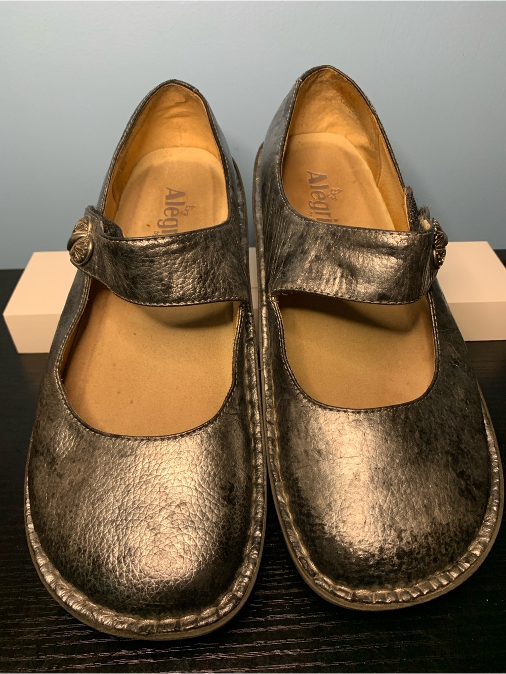 Alegria Metallic Silver Mary Jane Platform Shoes
